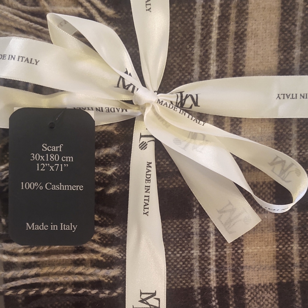 🎁MT Linea Emmeti Pure Cashmere Scarf - Chocolate Plaid - Picture 4 of 5